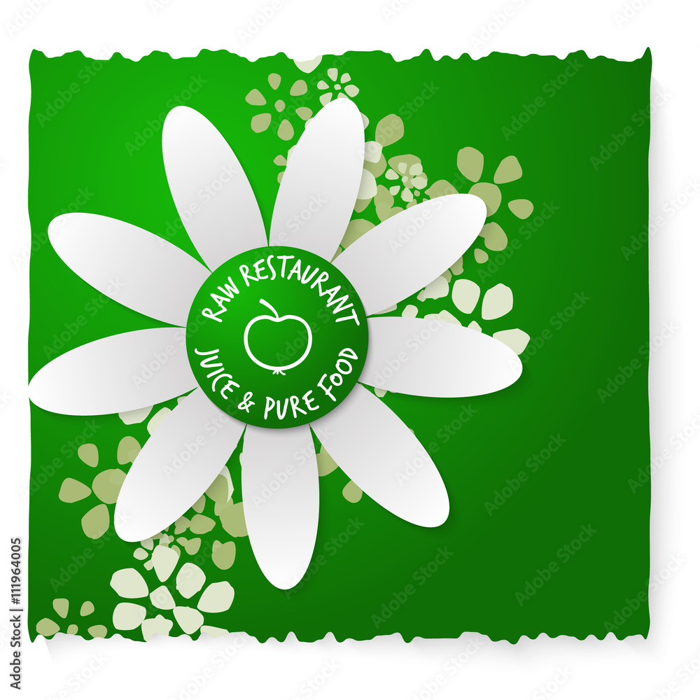 Abstract white flower and icon of vegan restaurant Abstract white flower and icon of vegan restaurant