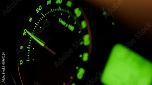 Movement of green car tachometer arrow
