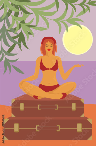 Wallpaper Mural young girl tans sitting on the suitcases Torontodigital.ca