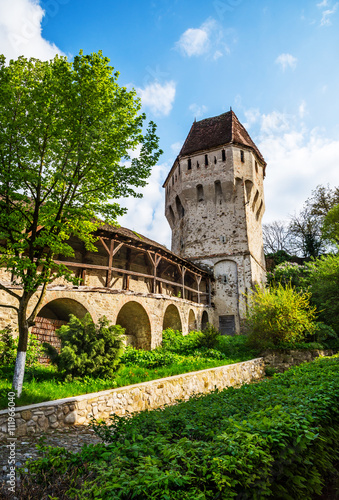 Wall and tower of the famous citadel of Sighisoara, Romania