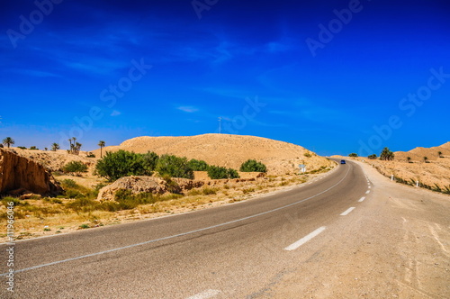 Road in Sahara desert, Tunisia, Africa