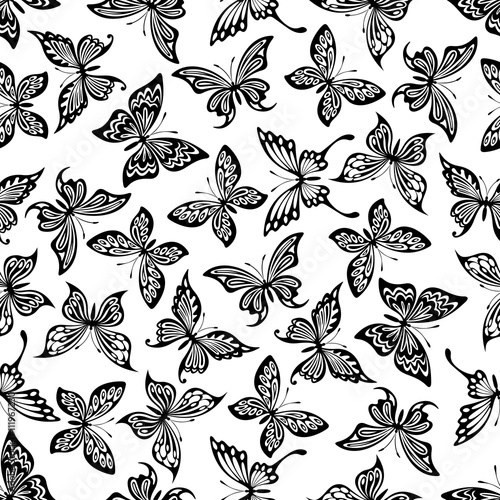 Black and white butterflies seamless pattern