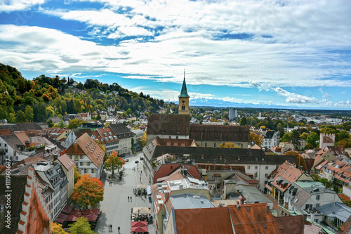 Tableau sur toile A scenery of Ravensburg town, town with lots of towers, in the southern of Germany with cloudy blue sky