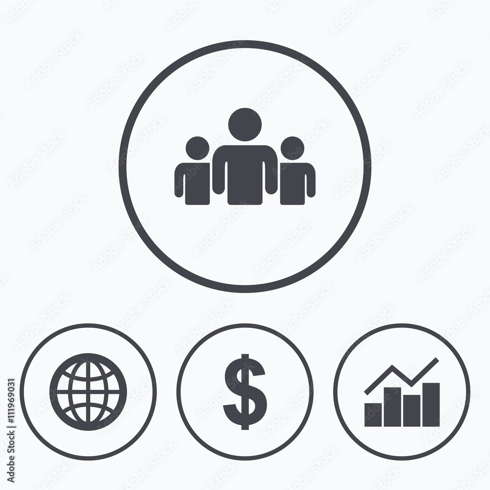 Business signs. Graph chart and globe icons. Business signs. Graph chart and globe icons.