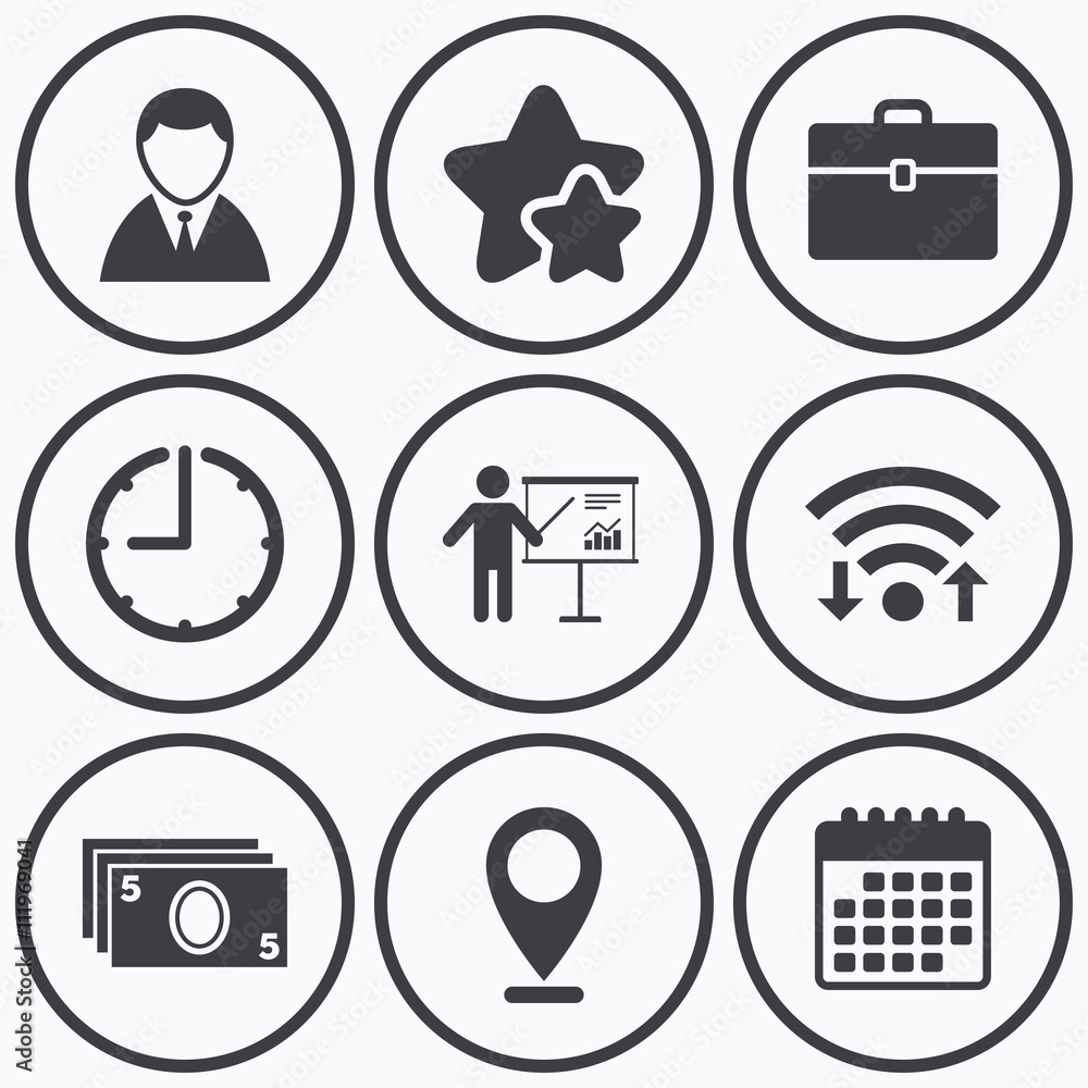 Businessman signs. Human and cash money icons. Businessman signs. Human and cash money icons.