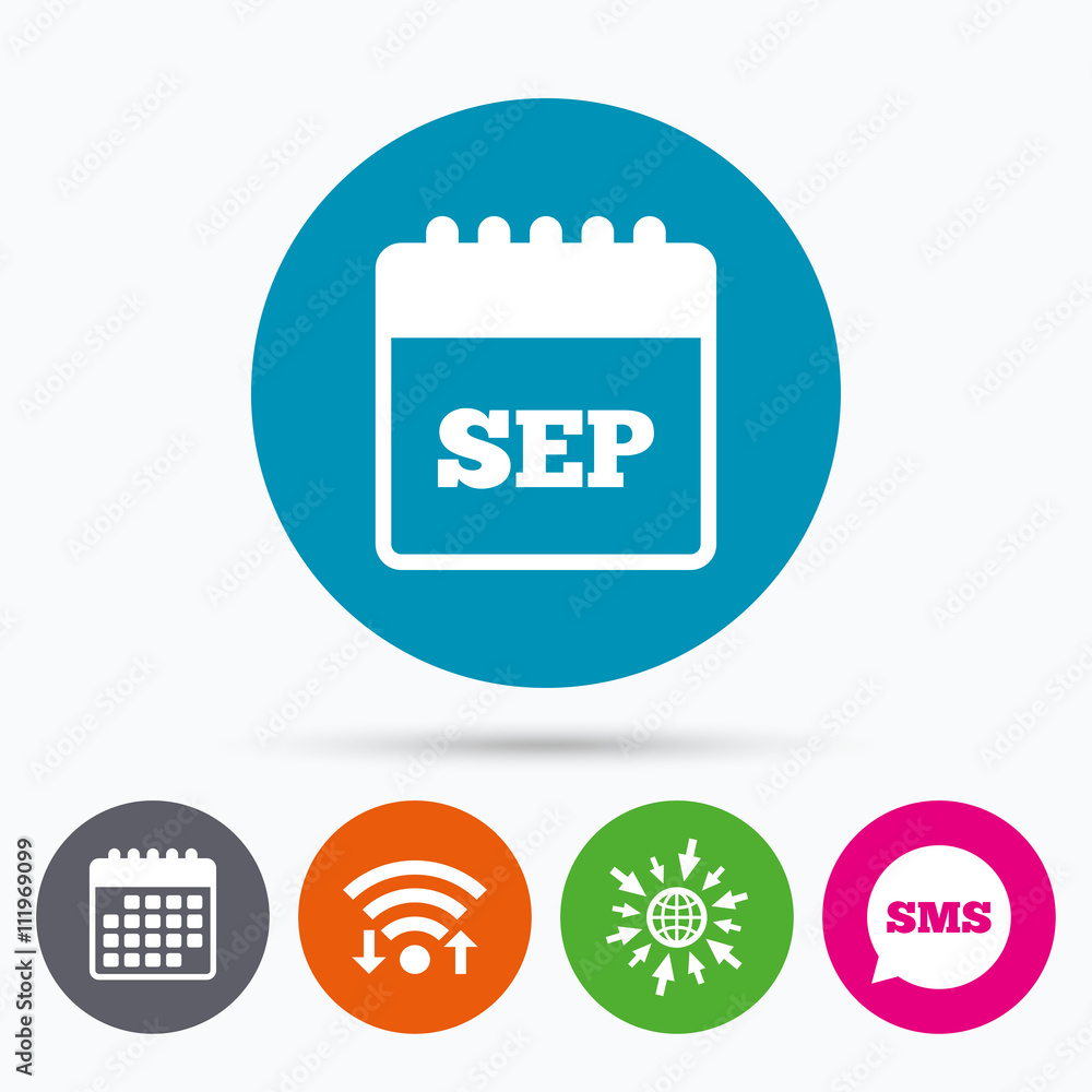 Calendar sign icon. September month symbol. Calendar sign icon. September month symbol.