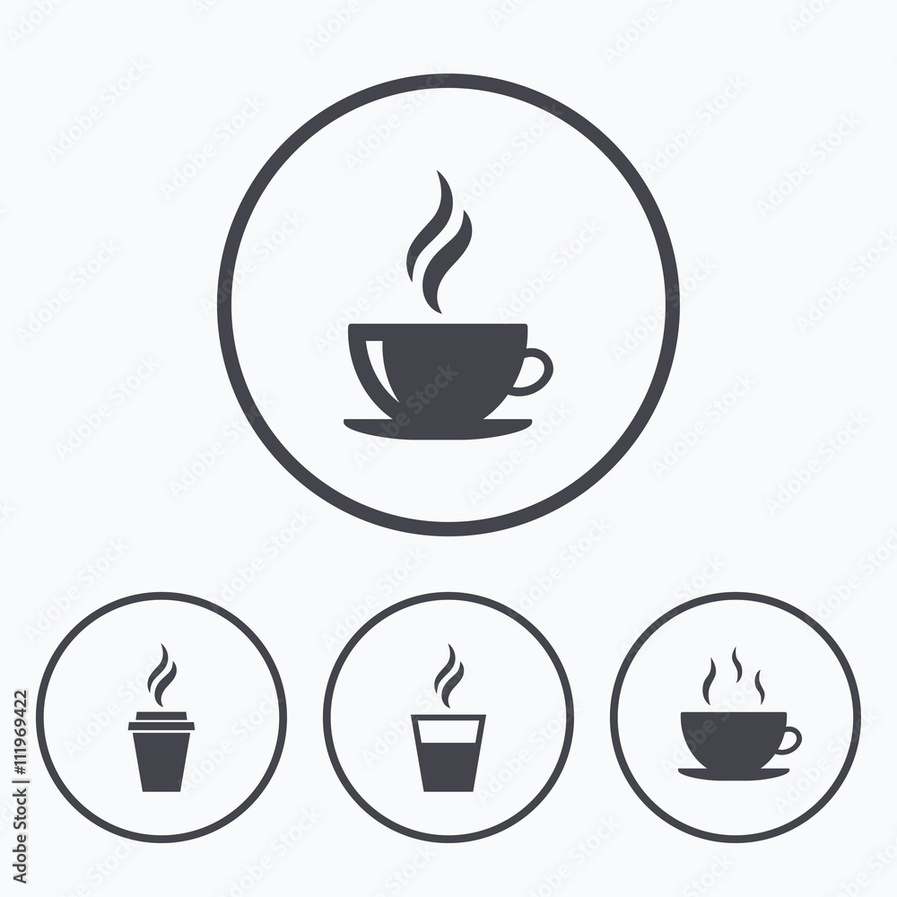 Obraz premium Coffee cup icon. Hot drinks glasses symbols.