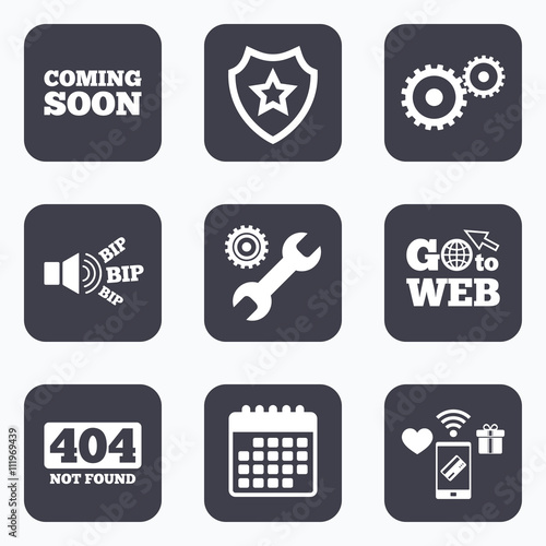 Coming soon icon. Repair service tool and gear.