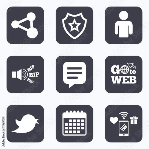 Human person and share icons. Speech bubble.