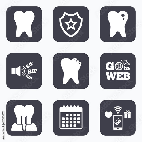 Dental care icons. Caries tooth and implant.