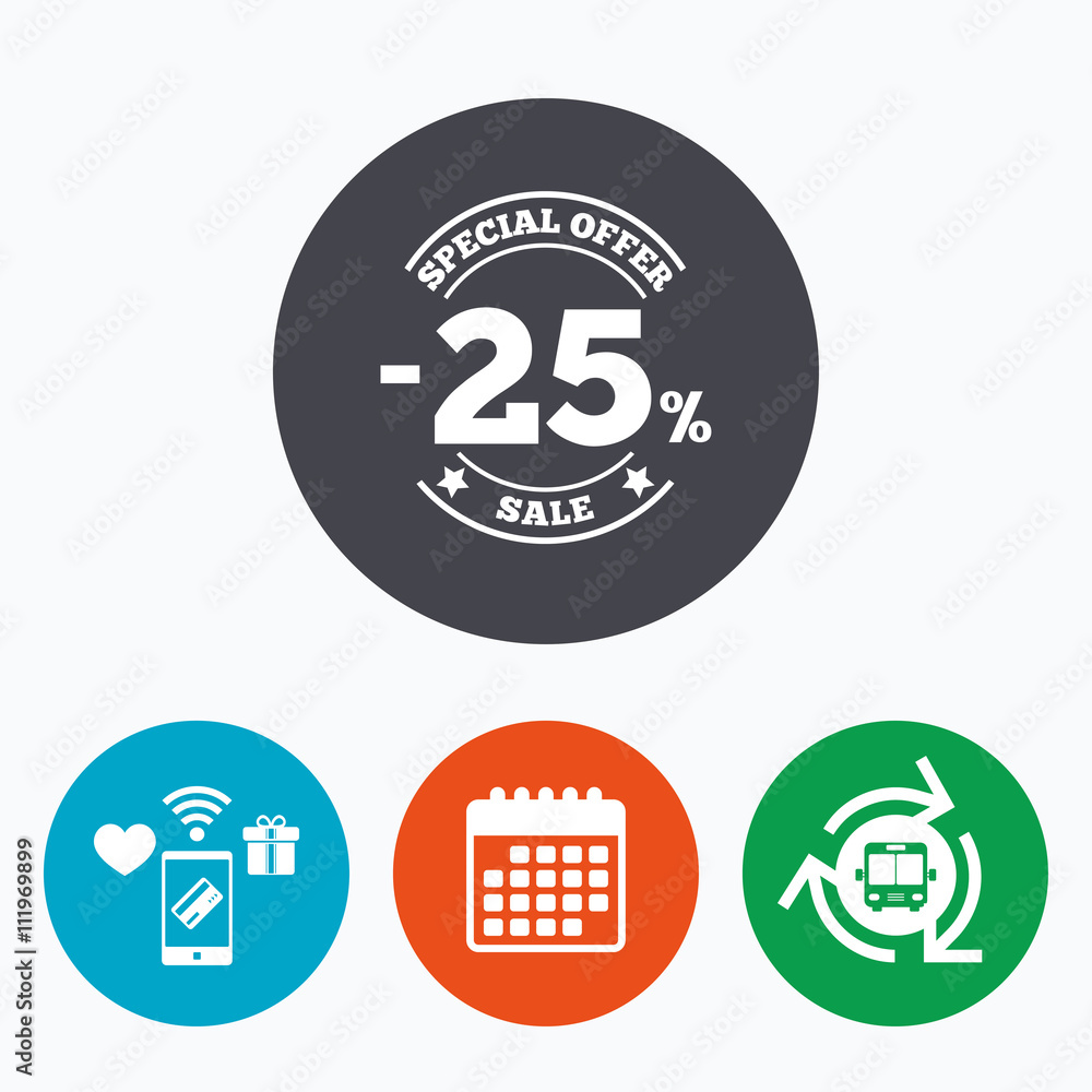 25 percent discount sign icon. Sale symbol. 25 percent discount sign icon. Sale symbol.