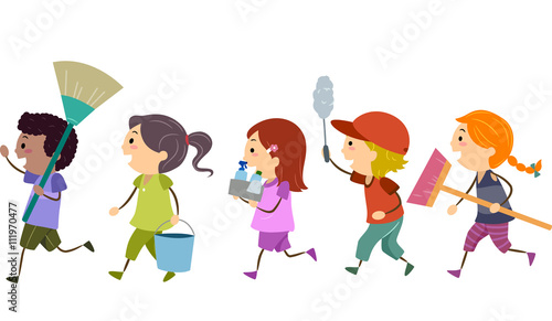 Stickman Kids Clean Up Tools