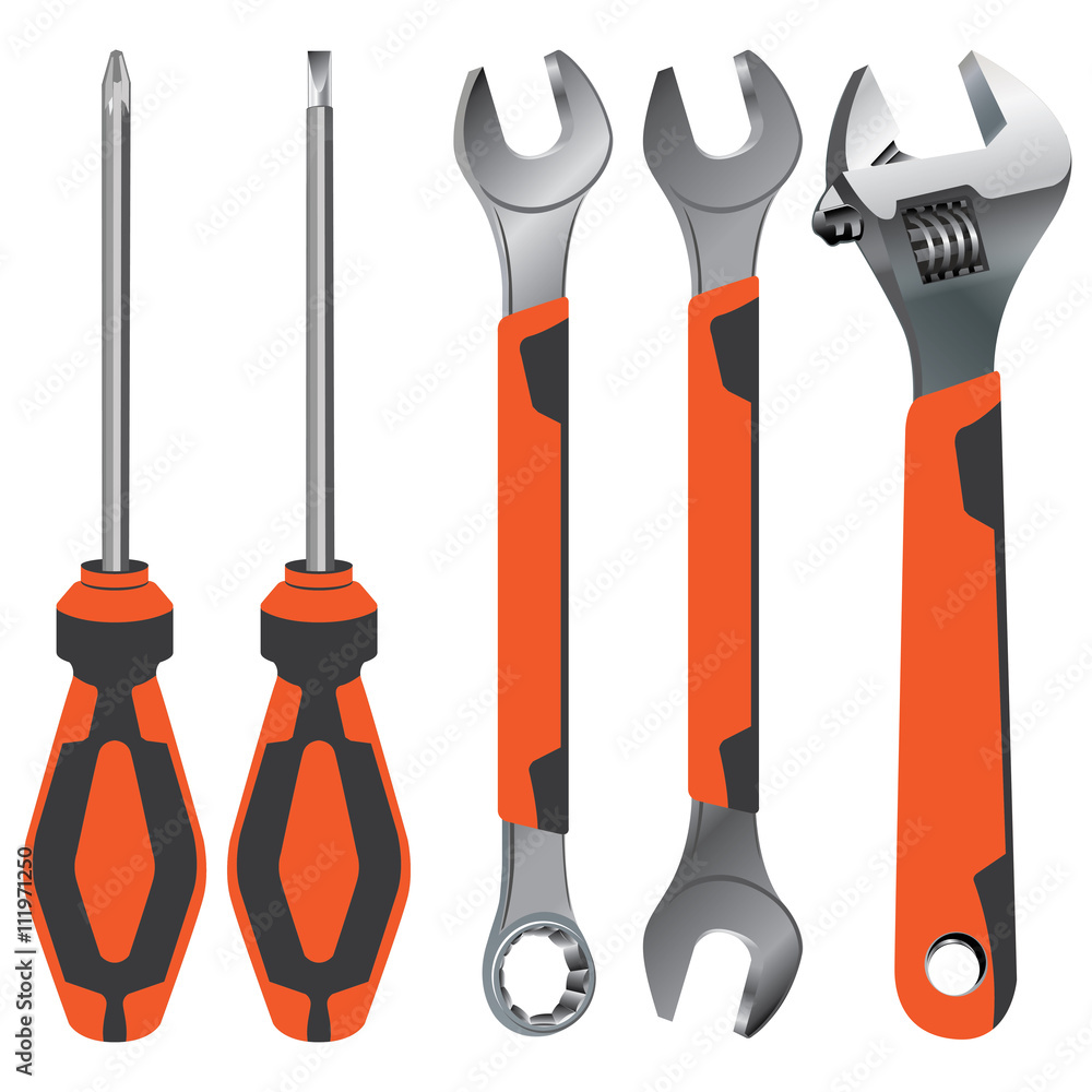 Wrench and Screwdriver on a white background. Hand tool isolated on white background. Wrench and Screwdriver on a white background. Hand tool isolated on white background.