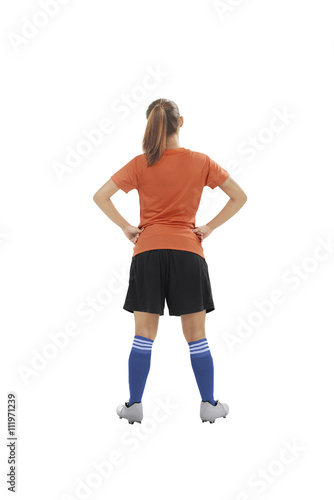 Back view female soccer player