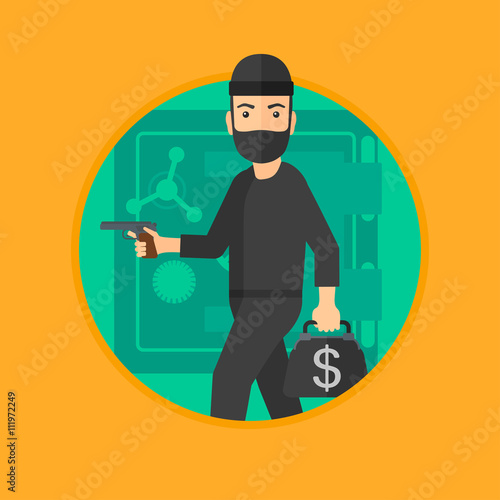 Burglar with gun near safe.