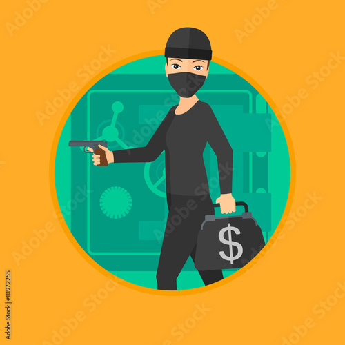 Burglar with gun near safe.