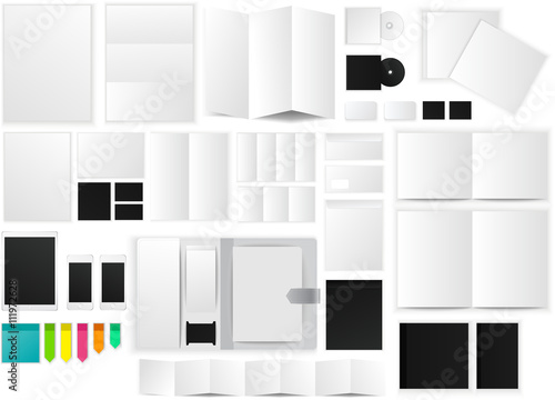 Office and working space paper mockup icon with many objects and stationary tools, create by vector
