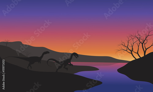 Megapnosaurus in riverbank scenery silhouette © wongsalam77