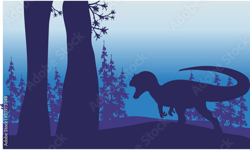Silhouette of one allosaurus in forest