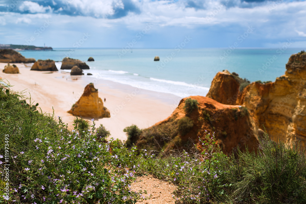 Great view of a Praia da Rocha in Portimao. Algarve region. Portugal.