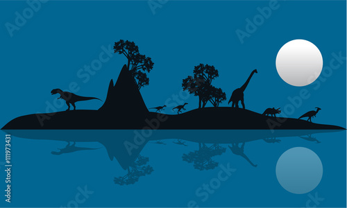 Silhouette of Dinosaur in island