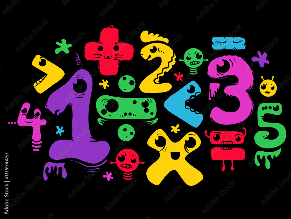 Naklejka premium Math Numbers Monsters