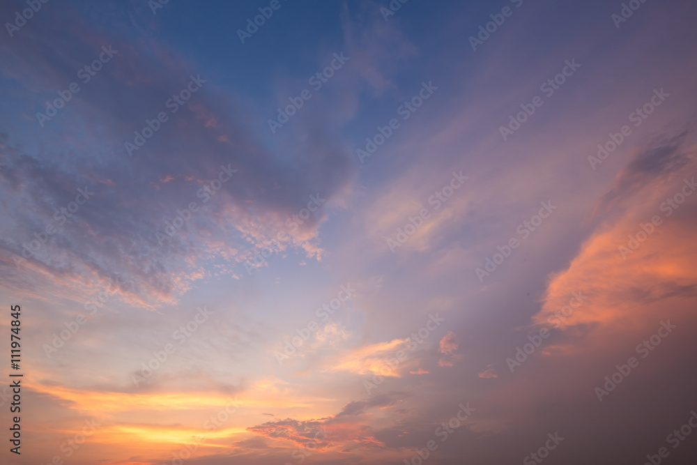 Colorful evening sunset with cloud in the sky. Summer season sun