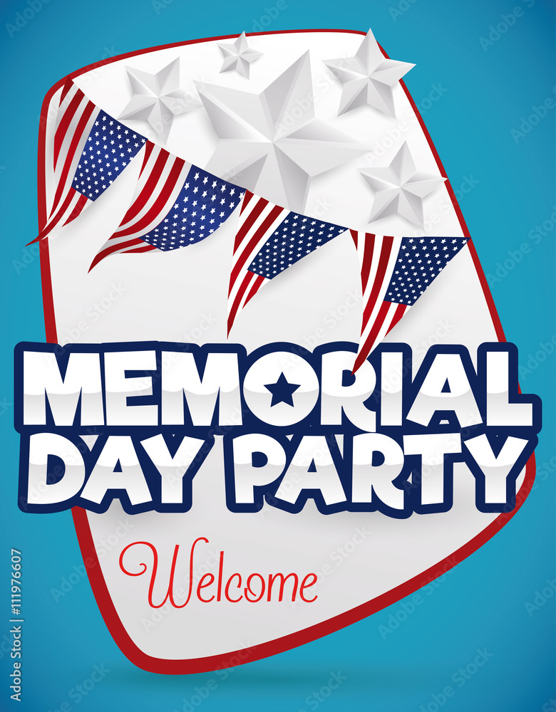 Welcome Poster for Memorial Day Party, Vector Illustration