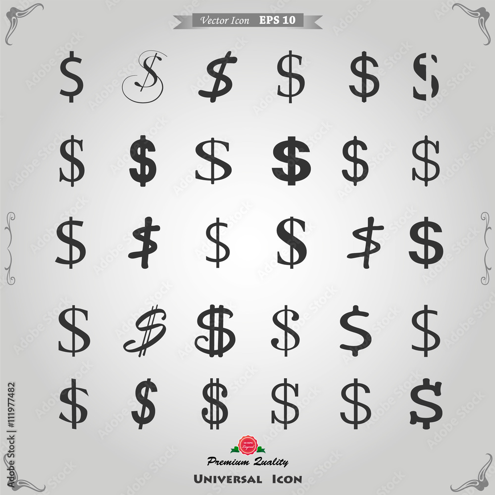 Set of flat simple web icons (dollar sign, money, finance, banking, dollar symbol), vector illustration Set of flat simple web icons (dollar sign, money, finance, banking, dollar symbol), vector illustration