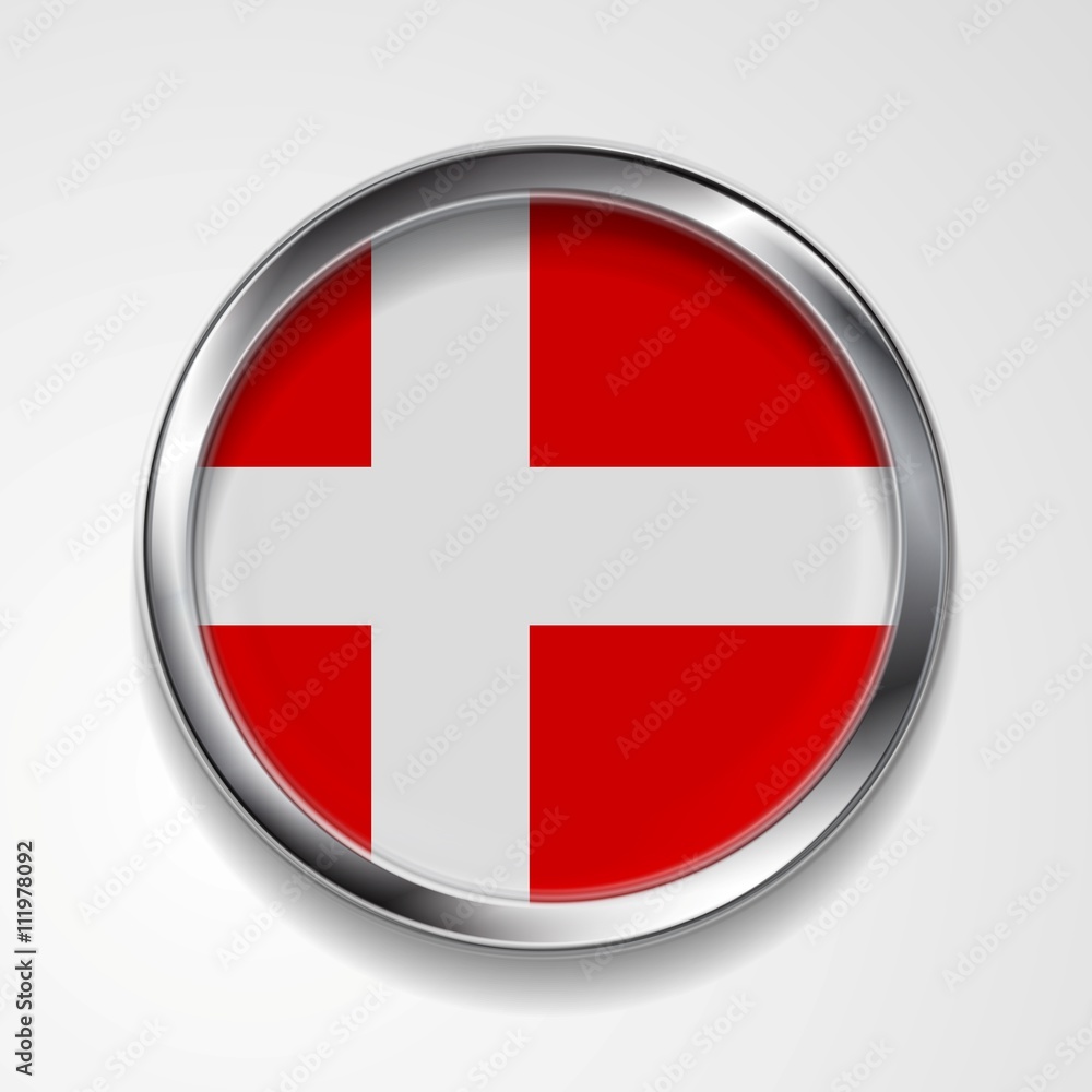 Abstract button with metallic frame. Danish flag Abstract button with metallic frame. Danish flag