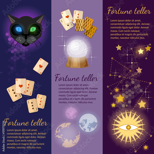 Astrology and alchemy banners magic fortune telling crystal ball