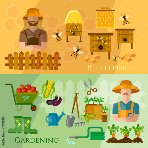 Gardening and beekeeping banner seedling cultivation