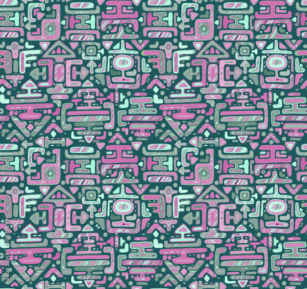 Obraz premium Vector seamless pattern with hand drawn color ornament maya