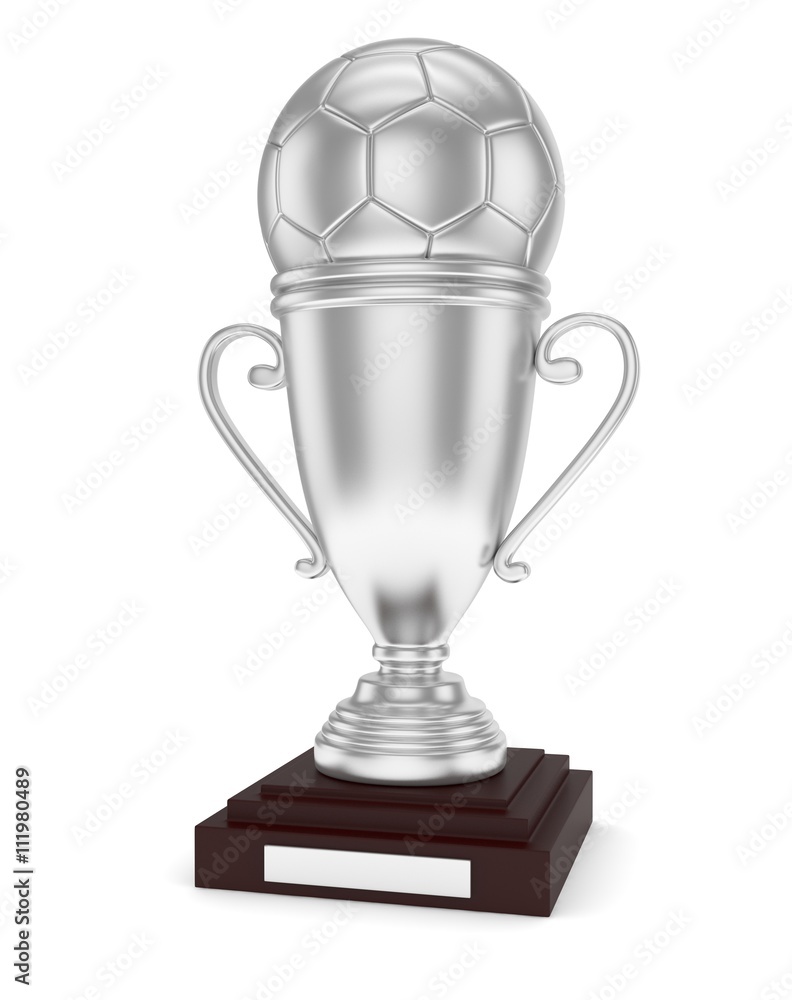 Silver cup and silver ball on white background. 3D rendering. Silver cup and silver ball on white background. 3D rendering.