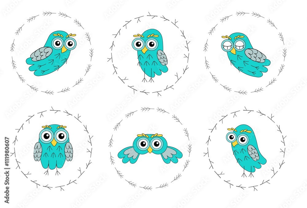 Set owl vector birds isolated on white background. Set owl vector birds isolated on white background.