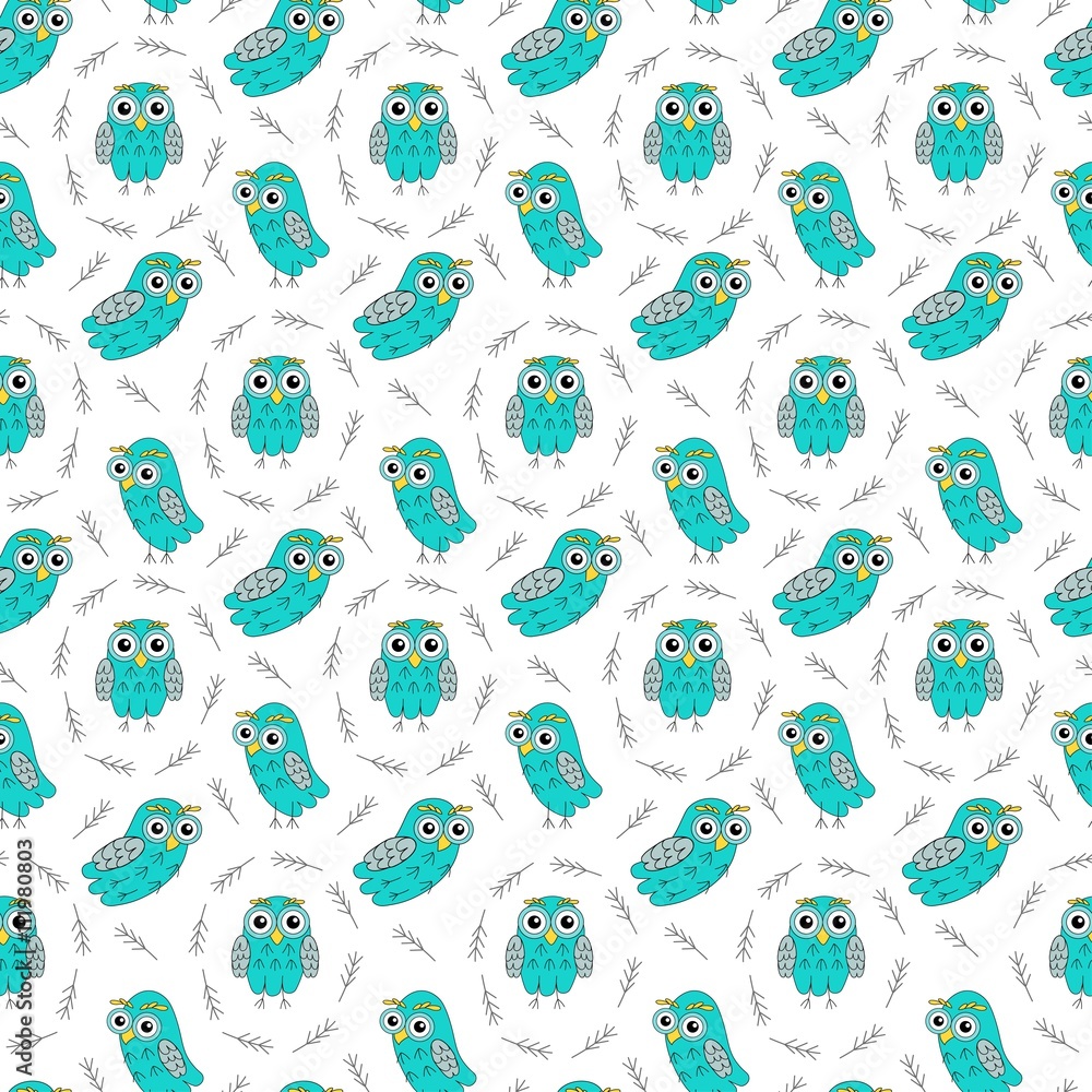 Owl turquoise vector seamless pattern. Owl turquoise vector seamless pattern.