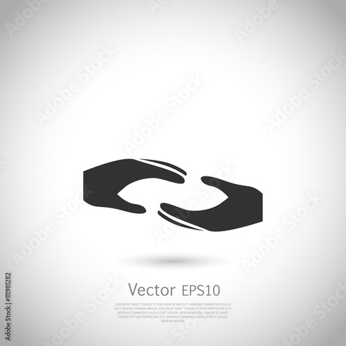Two hands symbol, sign, icon, logo template for charity, health, voluntary, non profit organization.