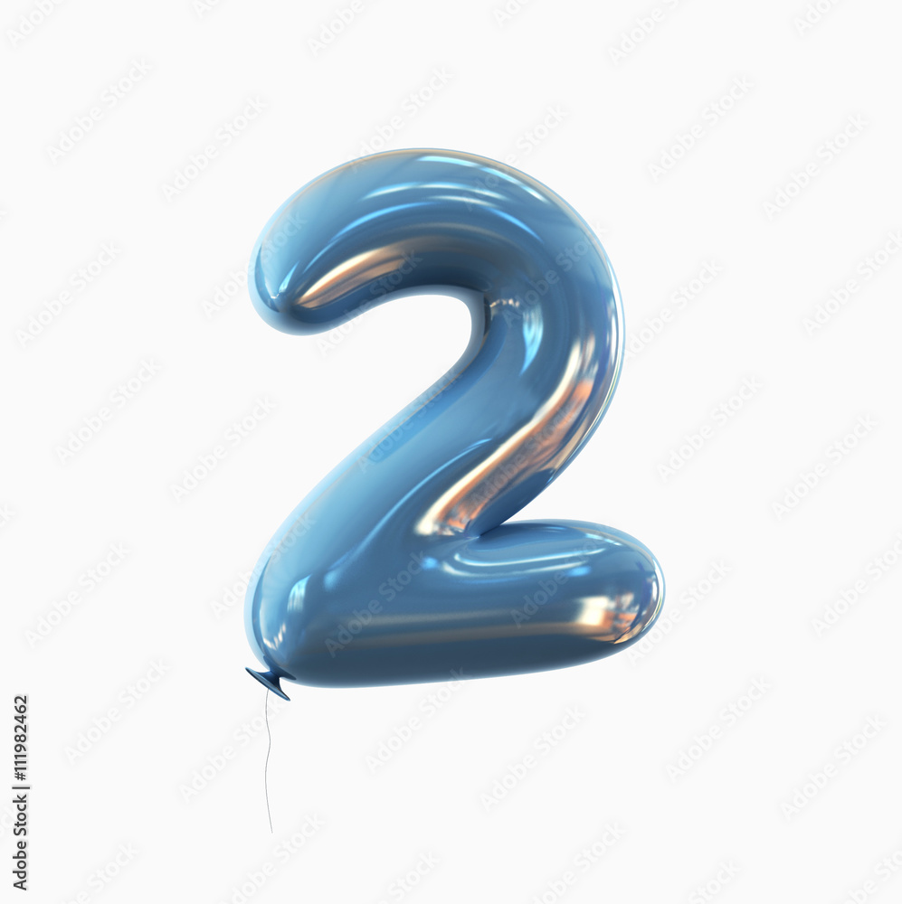 Naklejka premium number Two - 2 balloon font. 3d rendering isolated on white background.
