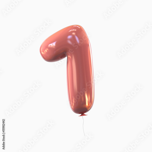number One - 1 balloon font. 3d rendering isolated on white background.