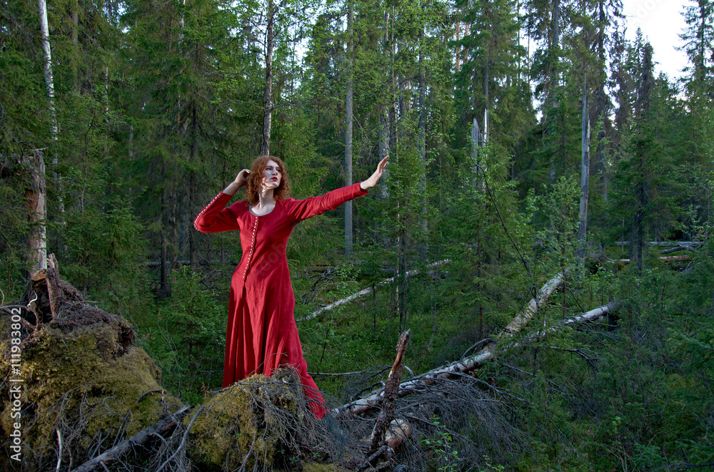 Naklejka premium woman the mystical forest