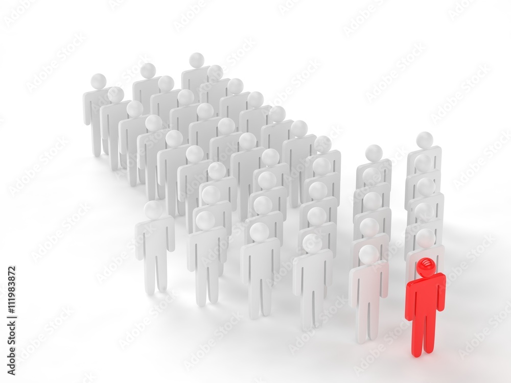 Many 3d people figure in arrow shape with the leader in front. 3d rendering. Many 3d people figure in arrow shape with the leader in front. 3d rendering.