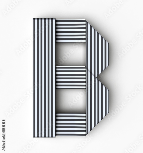 Origami paper font letter B. 3d rendering isolated on white background