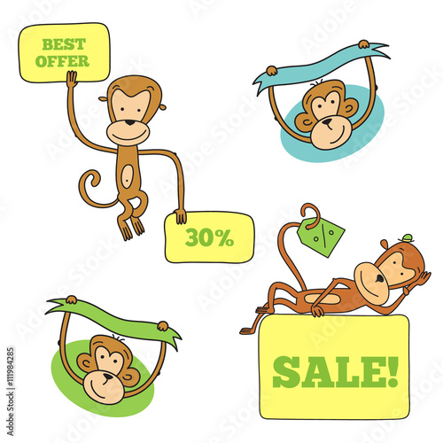 Monkey in different poses with banners