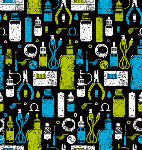 Vector seamless pattern of vape and accessories. Endless vape background