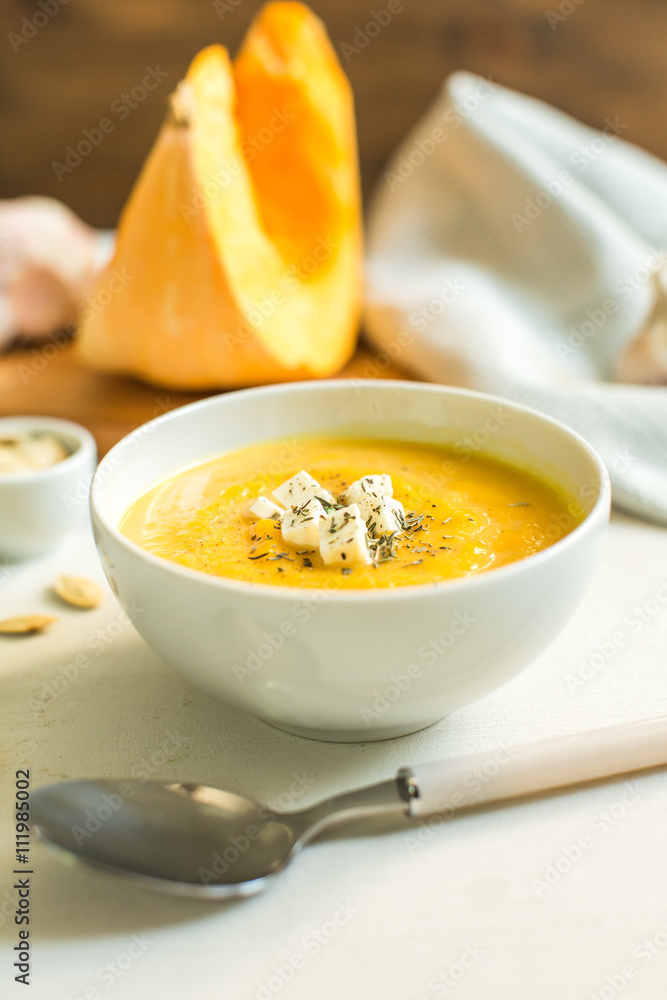 pumpkin soup with cheese and herbs pumpkin soup with cheese and herbs