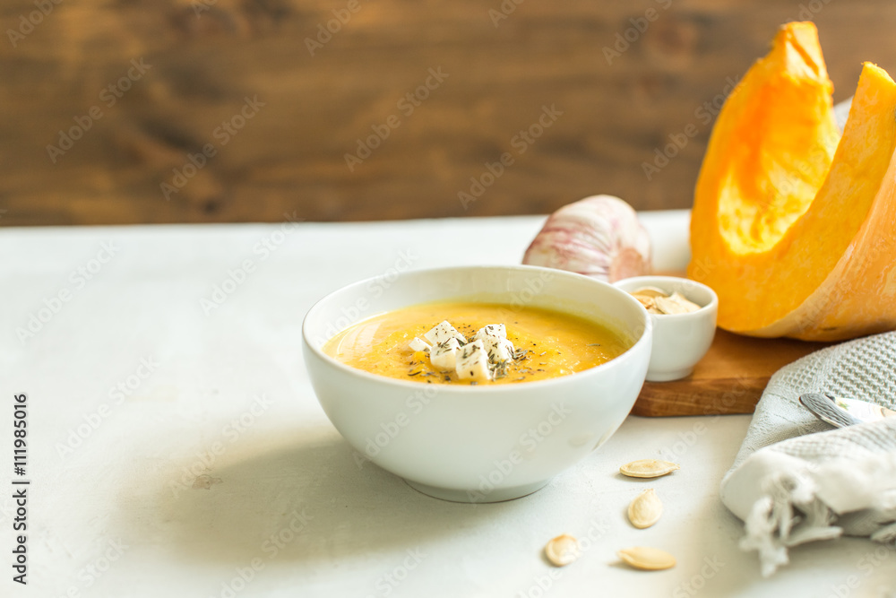 pumpkin soup with cheese and herbs pumpkin soup with cheese and herbs