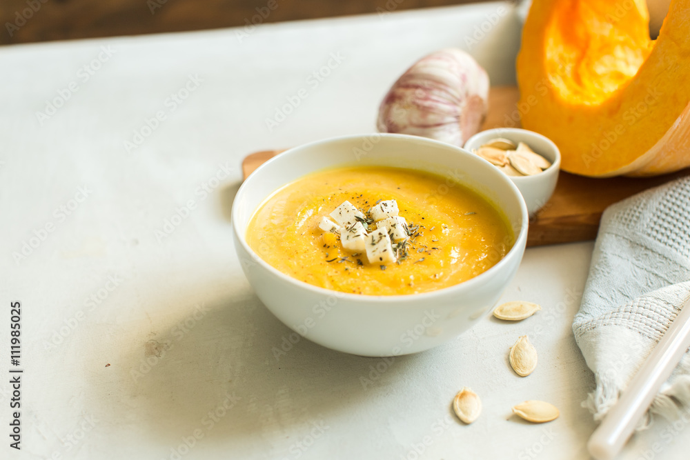 pumpkin soup with cheese and herbs pumpkin soup with cheese and herbs