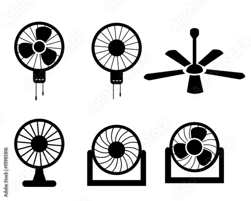 Set of fan icons in silhouette style, vector