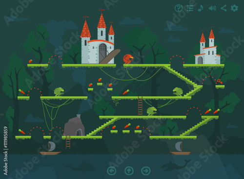 Mobile platform game level interface design elements.