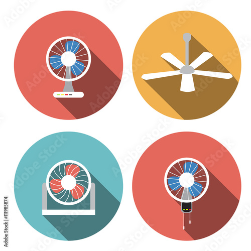 Set of fan icons in flat style, vector object